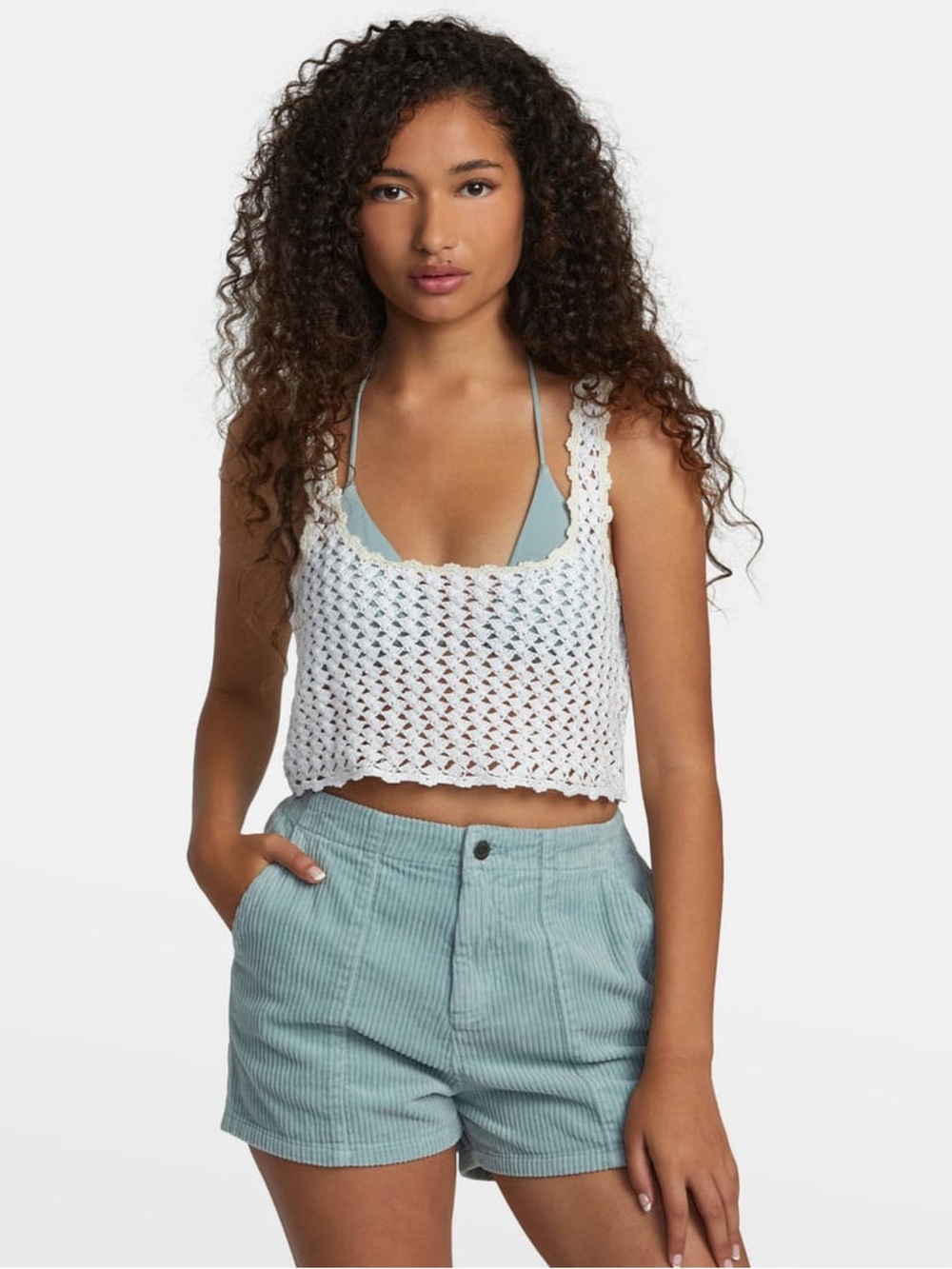 RVCA Railed Crochet Womens Crop Tank Top | M